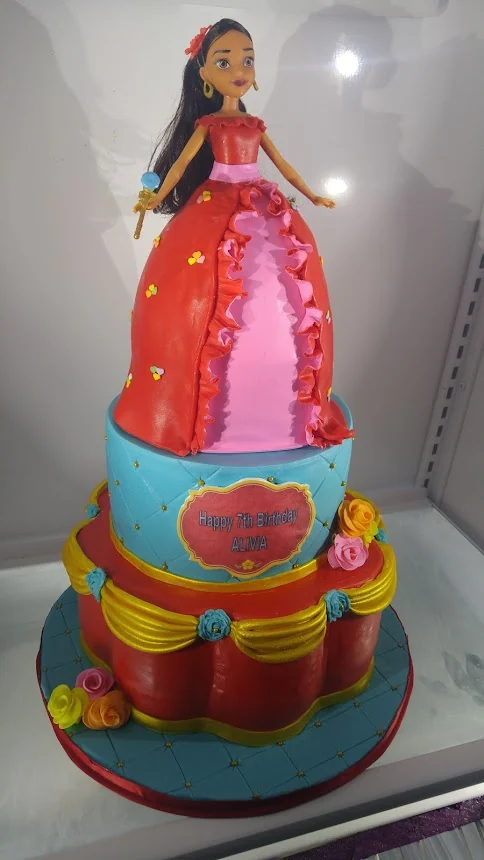 Colorful fairy cake with candy decorations